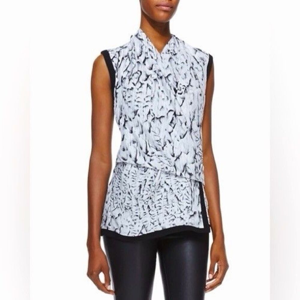Helmut Lang Annex Printed Draped Silk Blouse Black/Gray Women’s Medium Tank Top
